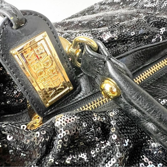 Badgley Mischka Black/Silver Sequin Hobo Bag Gold Hardware - Picture 8 of 9
